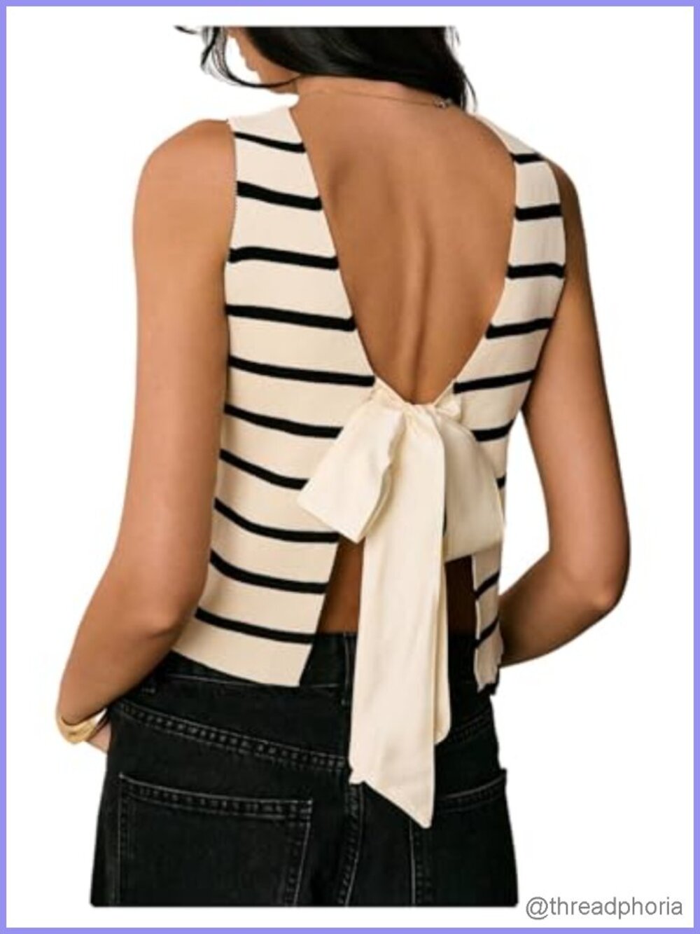 Striped Bow Backless Crop Sweater Tank Top Sleeveless Knit Vest